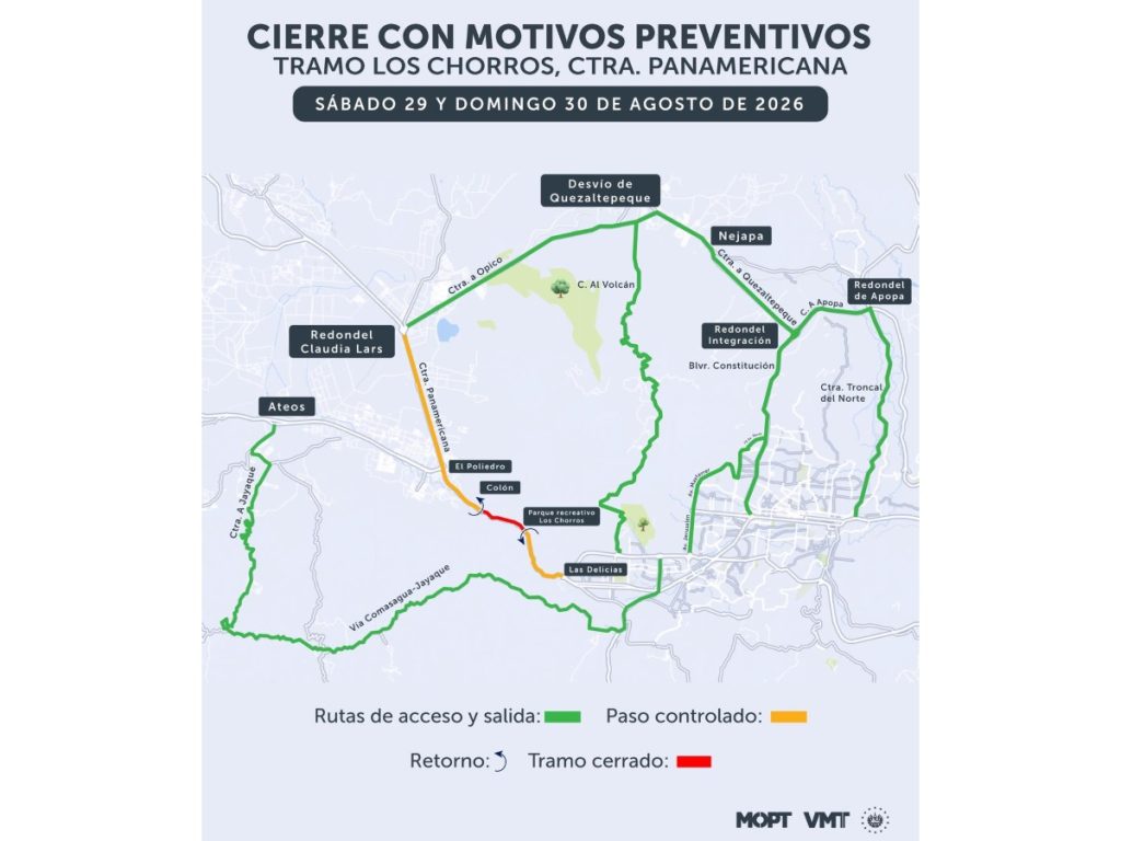 Entre los recorridos señalados están la carretera Troncal del Norte, redondel de Apopa, calle a Quezaltepeque, carretera a Opico, bulevar Constitución, calle al Volcán y la vía Comasagua-Jayaque-Ateos.