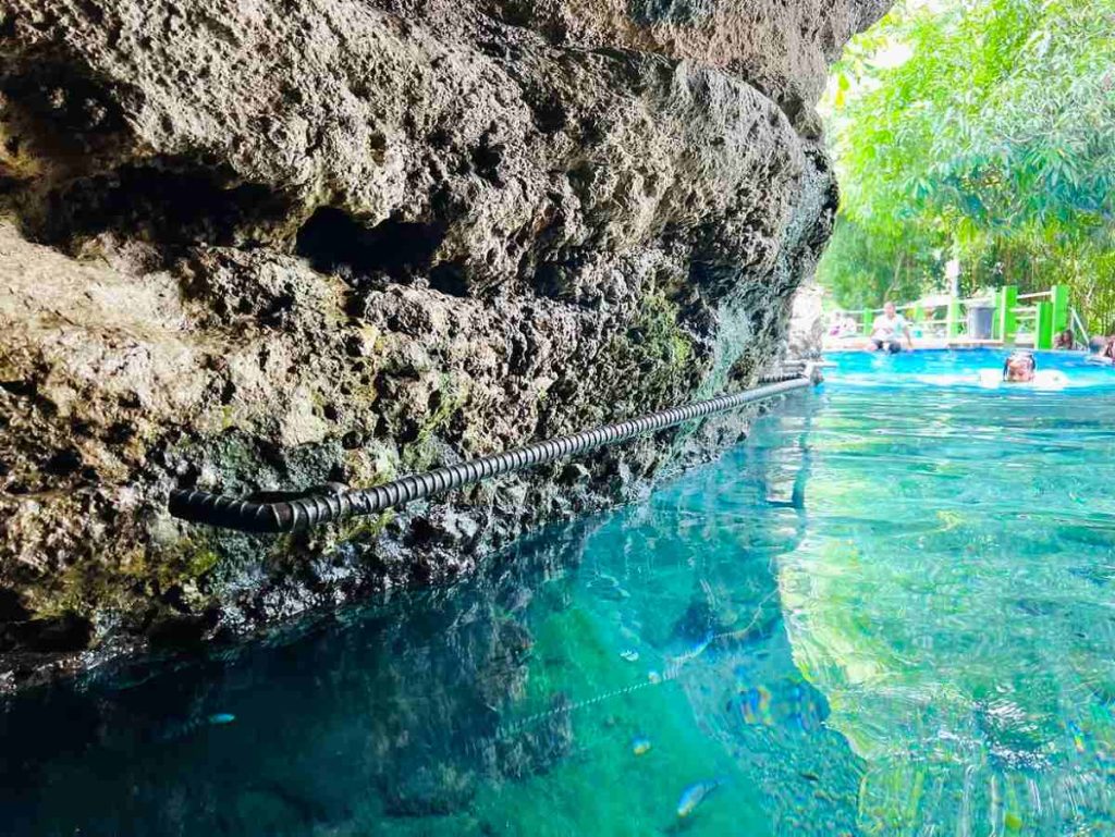 Los visitantes pueden ingresar aproximadamente 12 metros en la cueva, donde hay poca iluminación.