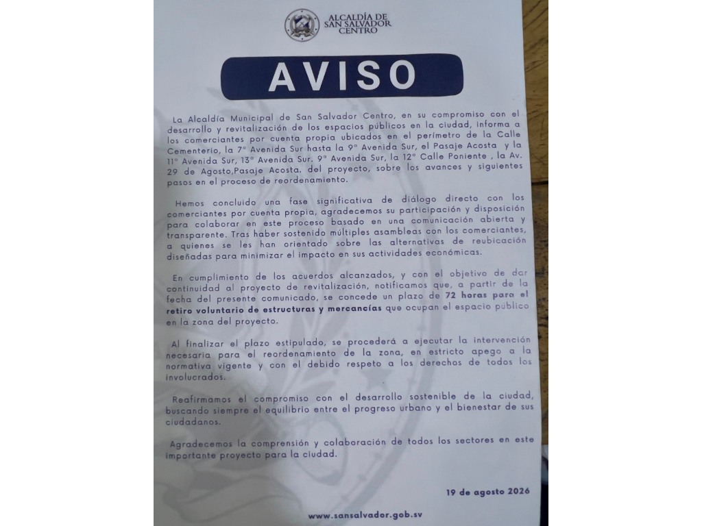 Aviso de la Alacaldía. Fotografía/ Diario CoLatino