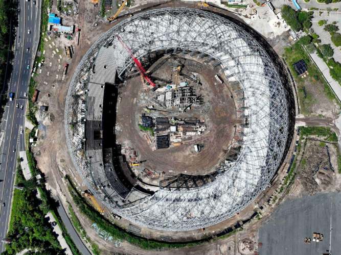 La estructura metálica ya domina la imagen del nuevo Estadio Nacional que se construye en Antiguo Cuscatlán.