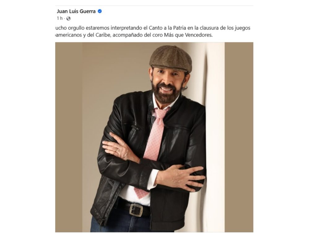 Juan Luis Guerra anuncia su participación en la clausura de los Juegos Centroamericanos y del Caribe 2026. 