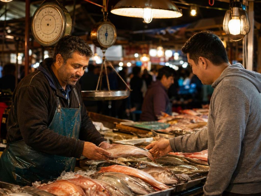 mercado nocturno de mariscos funciona en El Amate, sobre la carretera antigua a Zacatecoluca