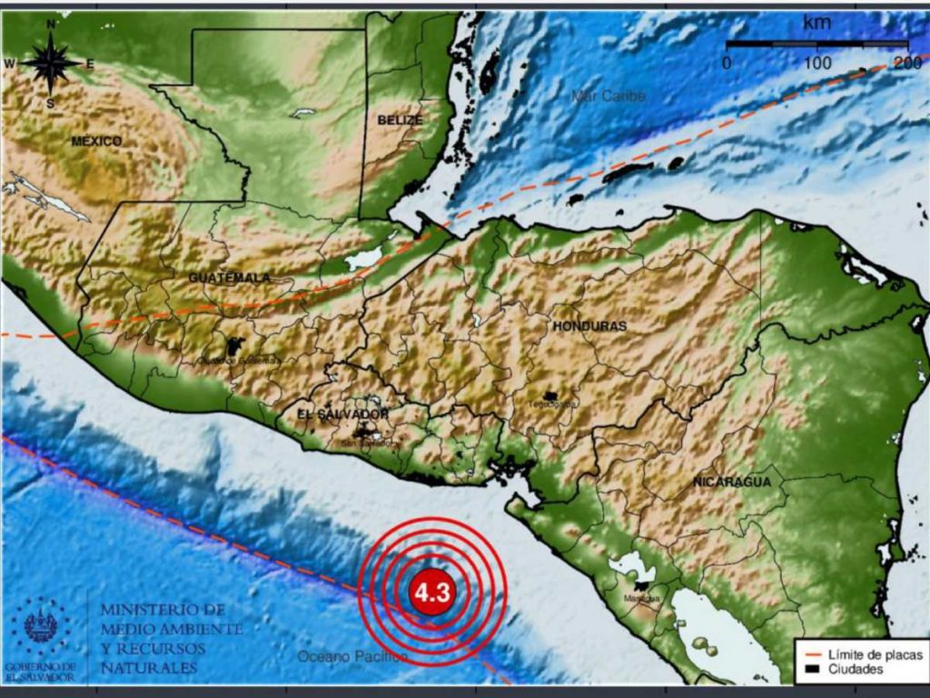 El movimiento ocurrió a las 12:56 del 31 de agosto, a 123 kilómetros al sur de Bahía de Jiquilisco, y no generó alerta de tsunami.