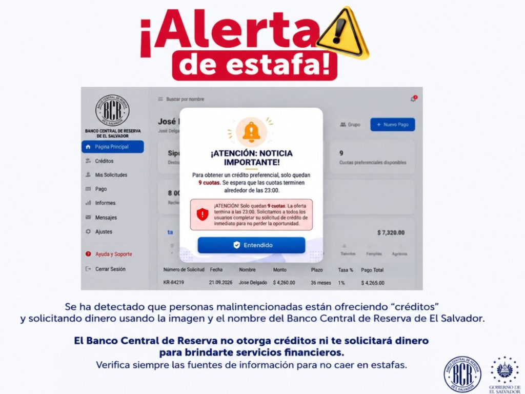 BCR advierte sobre supuestos créditos ofrecidos utilizando su identidad institucional.