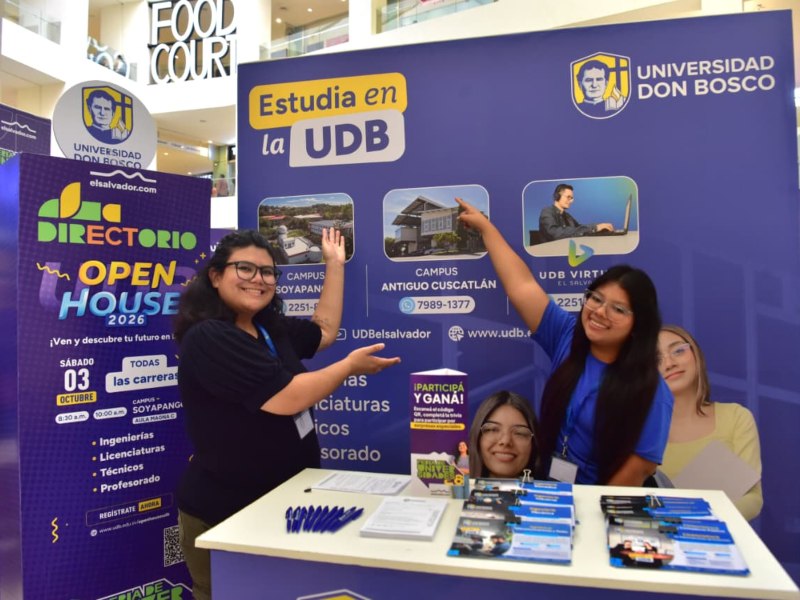 La Universidad Don Bosco mostró en su estand parte de su oferta académica, programas de internacionalización y modalidades de estudio.