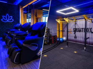 Gimnasio moderno con recuperación y entrenamiento