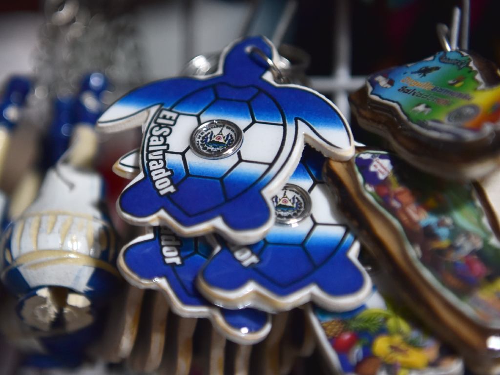 Llavero con forma de tortuga y balón de fútbol teñido con los colores patrios.