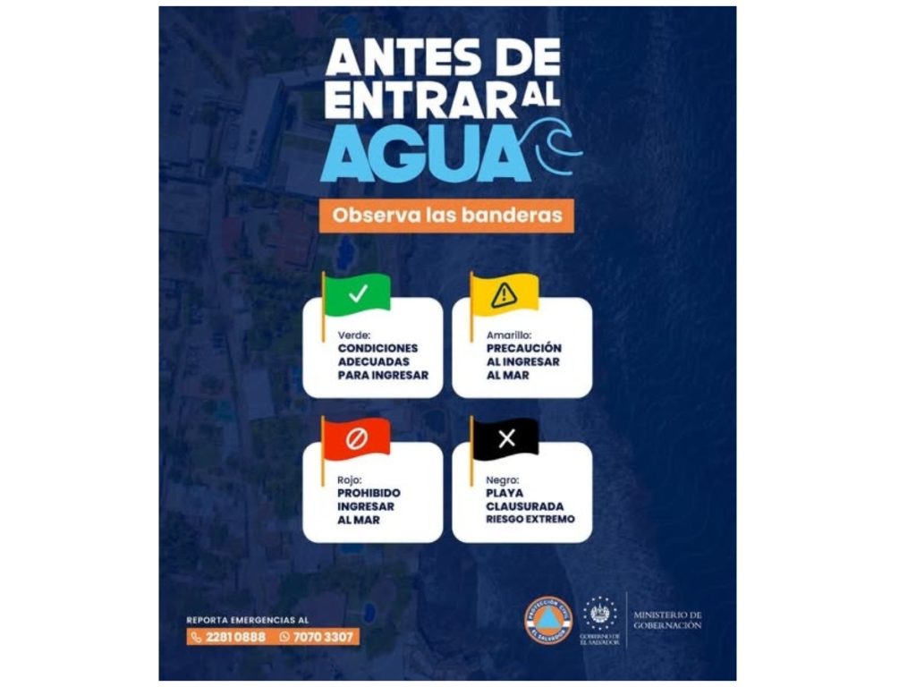 Protección Civil recordó a los visitantes de las playas salvadoreñas que deben observar el color de las banderas antes de ingresar al mar.