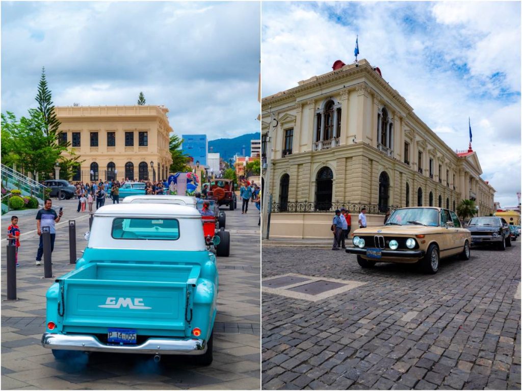 Automóviles clásicos recorrieron diferentes calles de San Salvador antes de llegar a la Plaza Simón Bolívar.