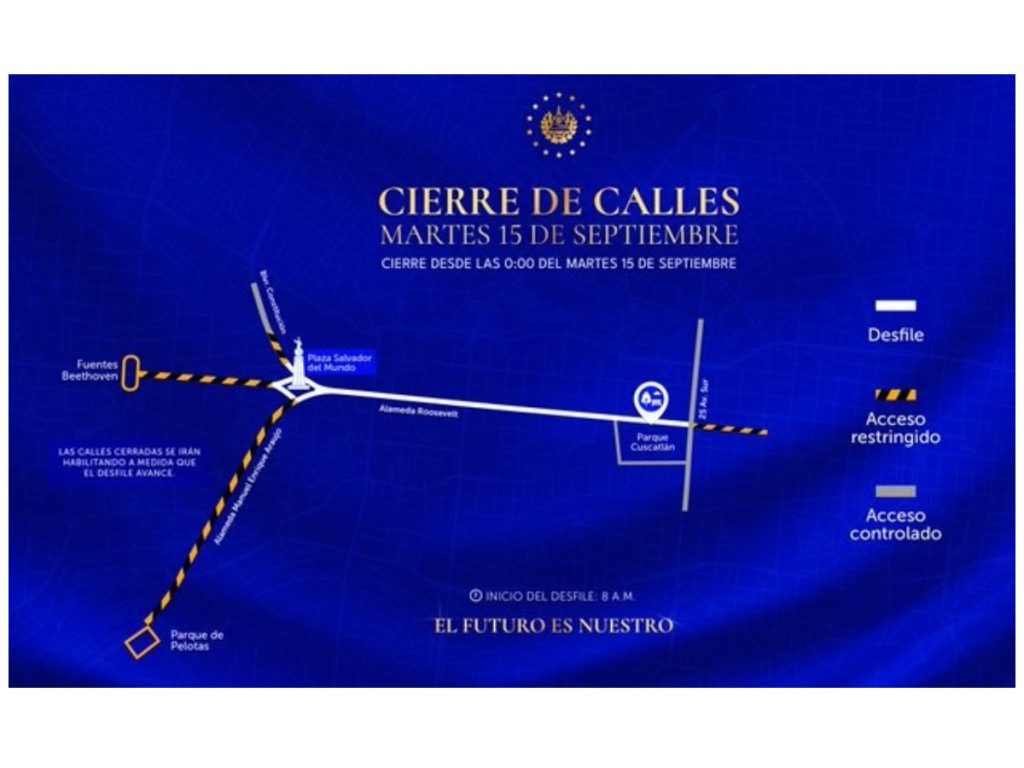 El desfile iniciará a las 8:00 a. m. en la plaza Salvador del Mundo y finalizará en la intersección con la 25 avenida Norte.