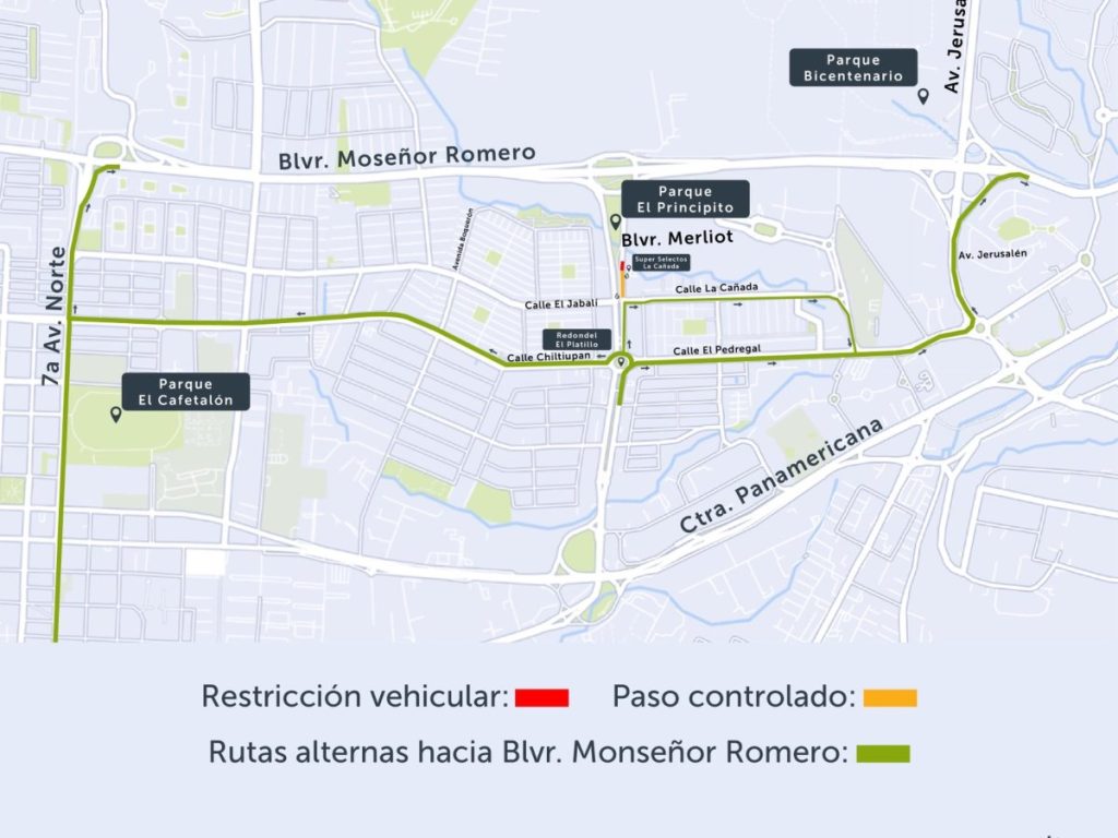 El VMT anunció un cierre parcial en el bulevar Merliot por trabajos en una caja de aguas residuales.