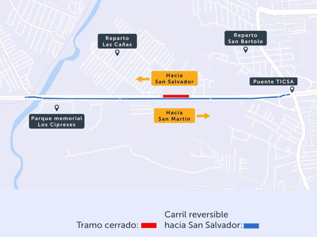 El VMT anunció circulación controlada en el kilómetro 5 de la carretera Panamericana, en San Bartolo, Ilopango.