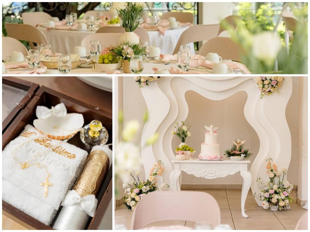 La celebración estuvo rodeada de tonos claros, flores delicadas y una ambientación elegante que acompañó el bautizo de Martina.