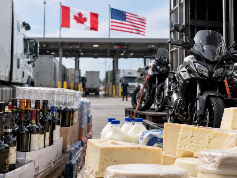 Estados Unidos prohibió la importación de alcohol, lácteos y algunas motocicletas fabricadas en Canadá.