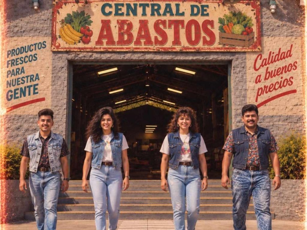 Una mirada ochentera a la Central de Abastos, recreada con inteligencia artificial. Imagen: Instagram @agriculturasv.