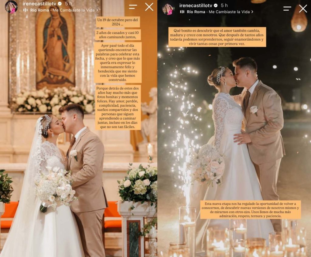 La presentadora salvadoreña compartió fotografías de su boda y reflexionó sobre los desafíos de la vida matrimonial. Foto: Instagram @irenecastillotv.