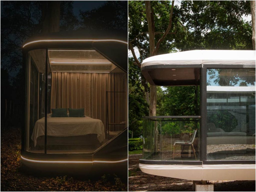 La arquitectura de Naves en el Bosque destaca por sus líneas modernas y su integración visual con el paisaje.
