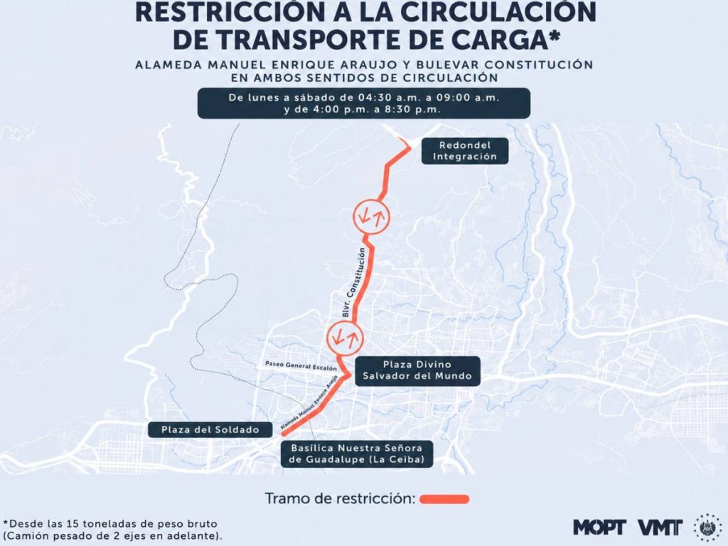 transporte de carga - VMT - restricciones de circulación - horarios transporte de carga - Área Metropolitana de San Salvador - AMSS - tráfico pesado - carreteras de San Salvador