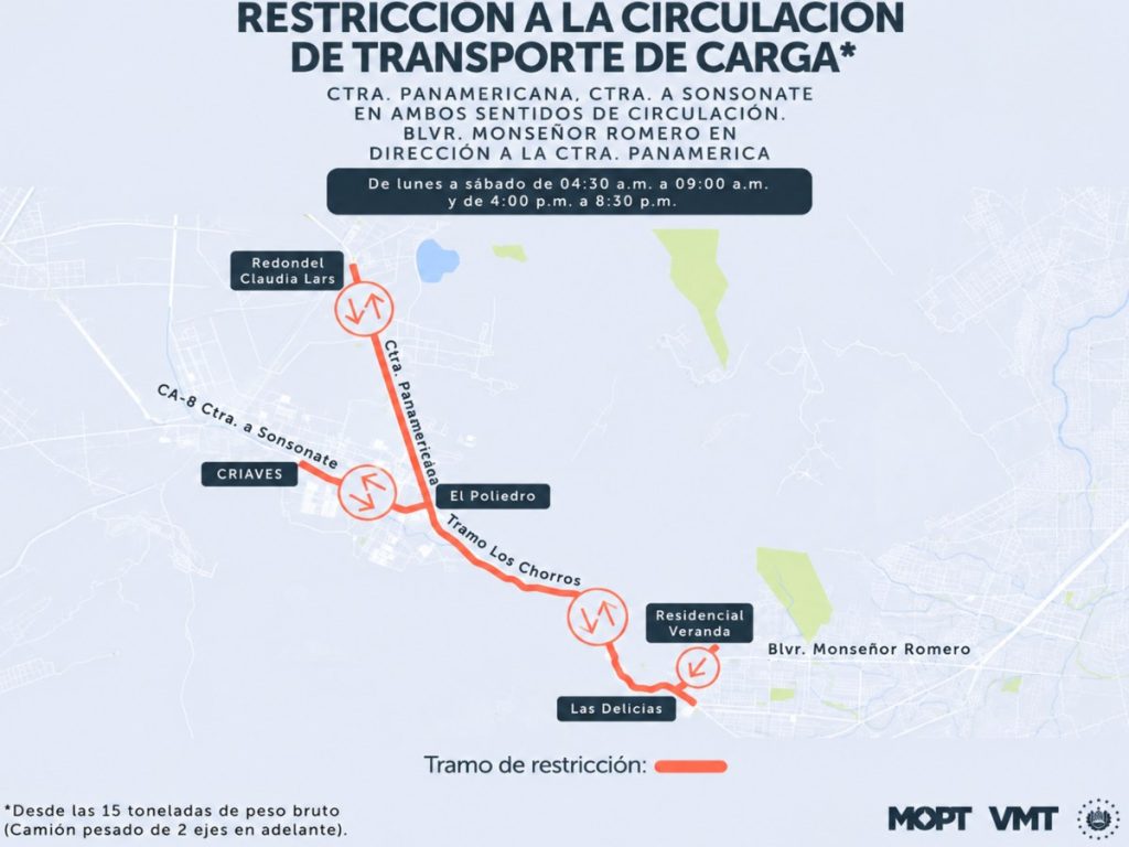 transporte de carga - VMT - restricciones de circulación - horarios transporte de carga - Área Metropolitana de San Salvador