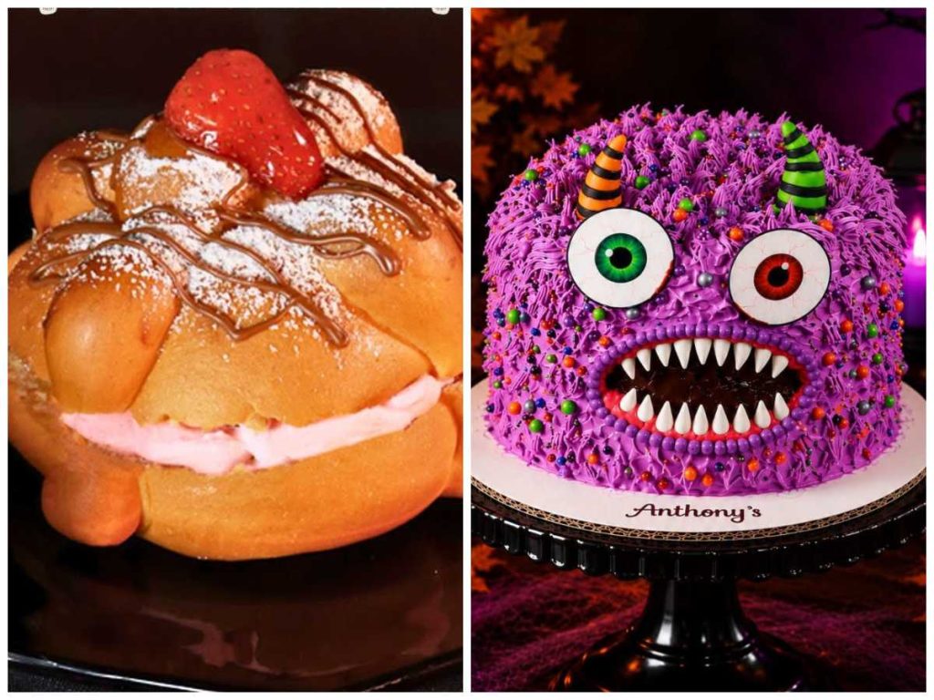 Anthony's combina el Día de Muertos y Halloween con su pan relleno de crema de fresa y el colorido Horror Cake, inspirado en un monstruo.